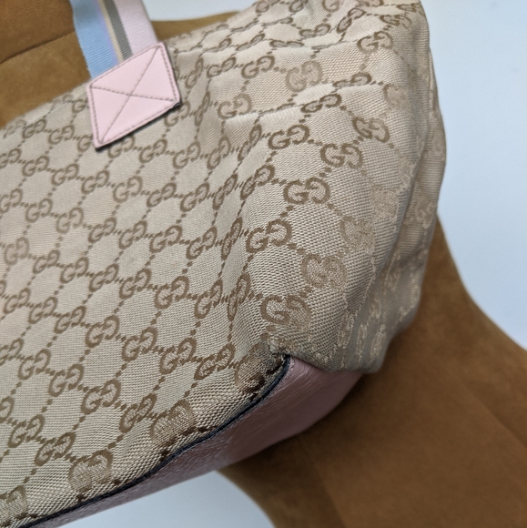 Gucci Web Handle Canvas Tote Pink/Blue - Picture 9 of 15